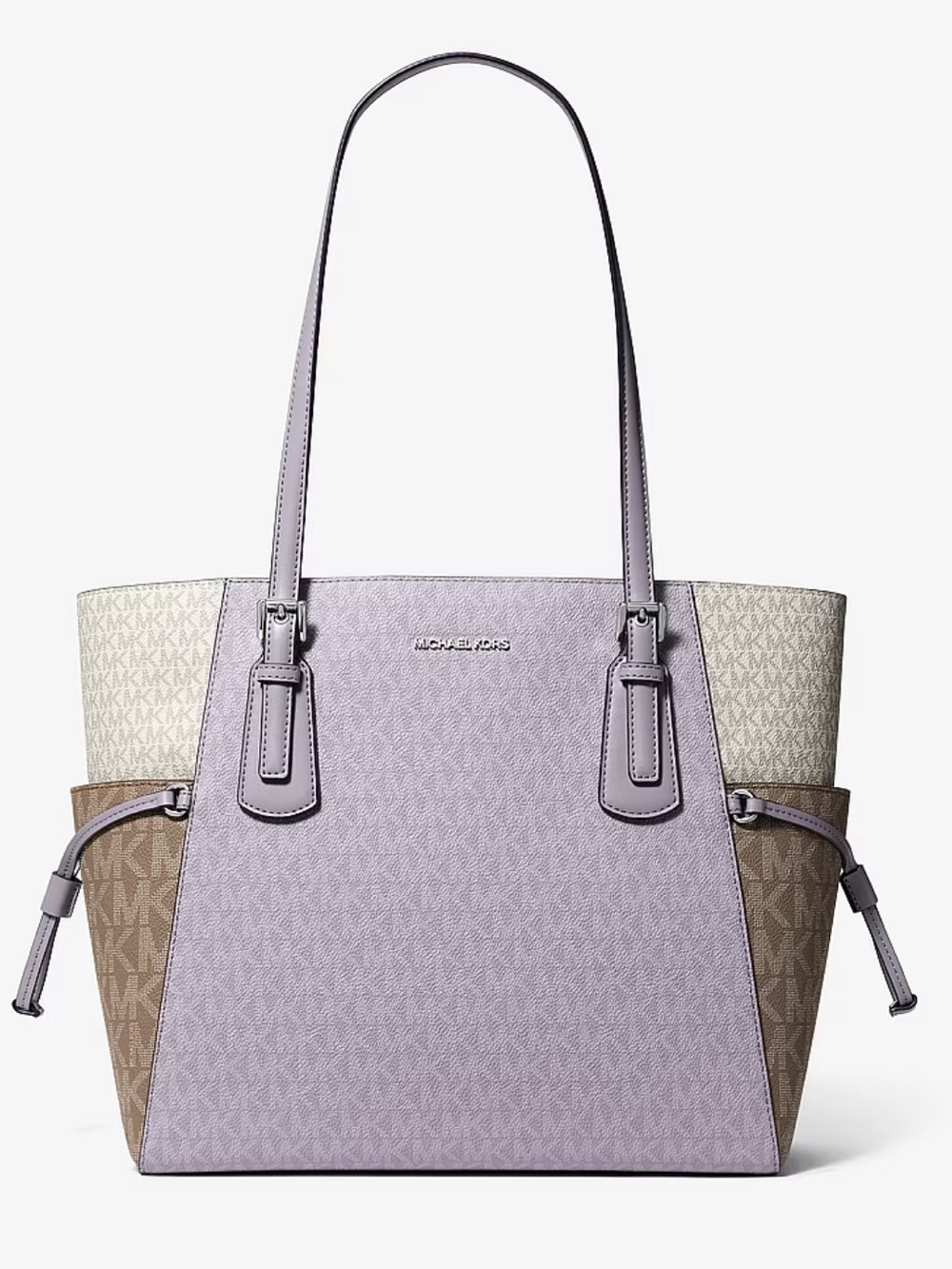 Michael Kors Voyager Large Color-Block Signature Logo Tote Shoulder Bag Lilac - Picture 2 of 5